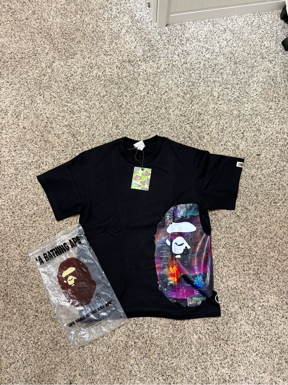 Kids' Black Graphic Tee with Multicolor Ape Logo
